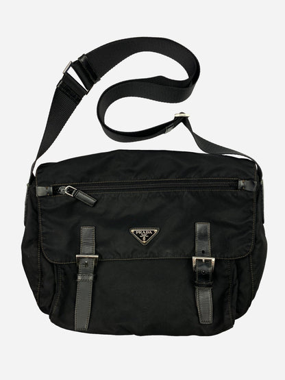 PRADA MILANO NYLON MESSENGER BAG W/ LEATHER STRAPS. - SEVENUES.