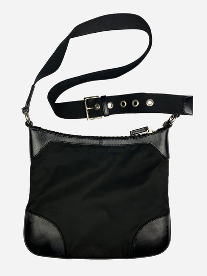 PRADA MILANO NYLON SHOULDER BAG WITH LEATHER DETAILING. - SEVENUES.