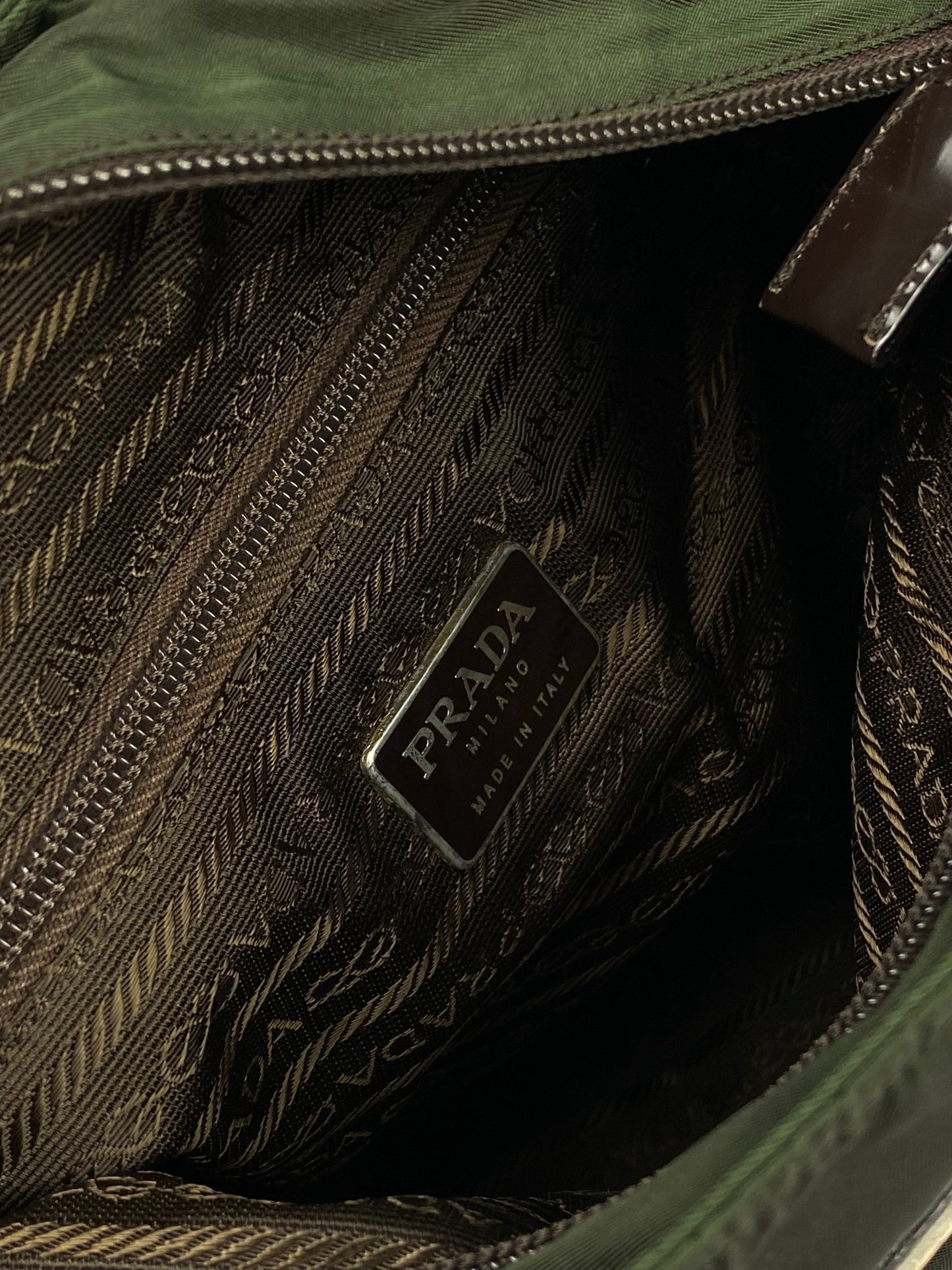 PRADA MILANO OLIVE GREEN NYLON CROSSBODY BAG. - SEVENUES.