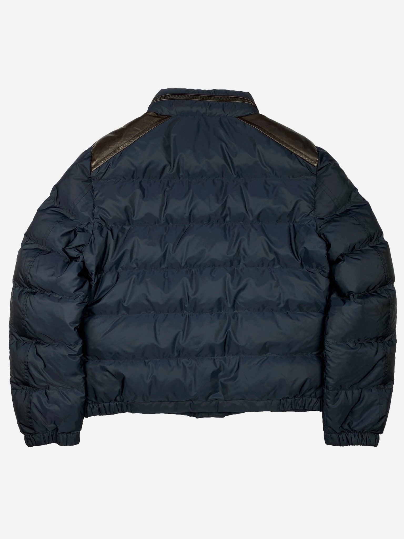 PRADA MILANO PIUMINO DOWN JACKET WITH LEATHER DETAILING. (50 / M) - SEVENUES.