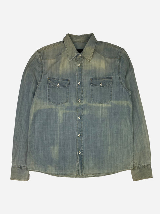 PRADA MILANO S/S 2014 INDIGO BLEACHED DENIM SHIRT. (41 / L) - SEVENUES.