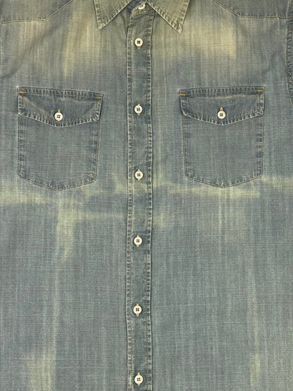 PRADA MILANO S/S 2014 INDIGO BLEACHED DENIM SHIRT. (41 / L) - SEVENUES.