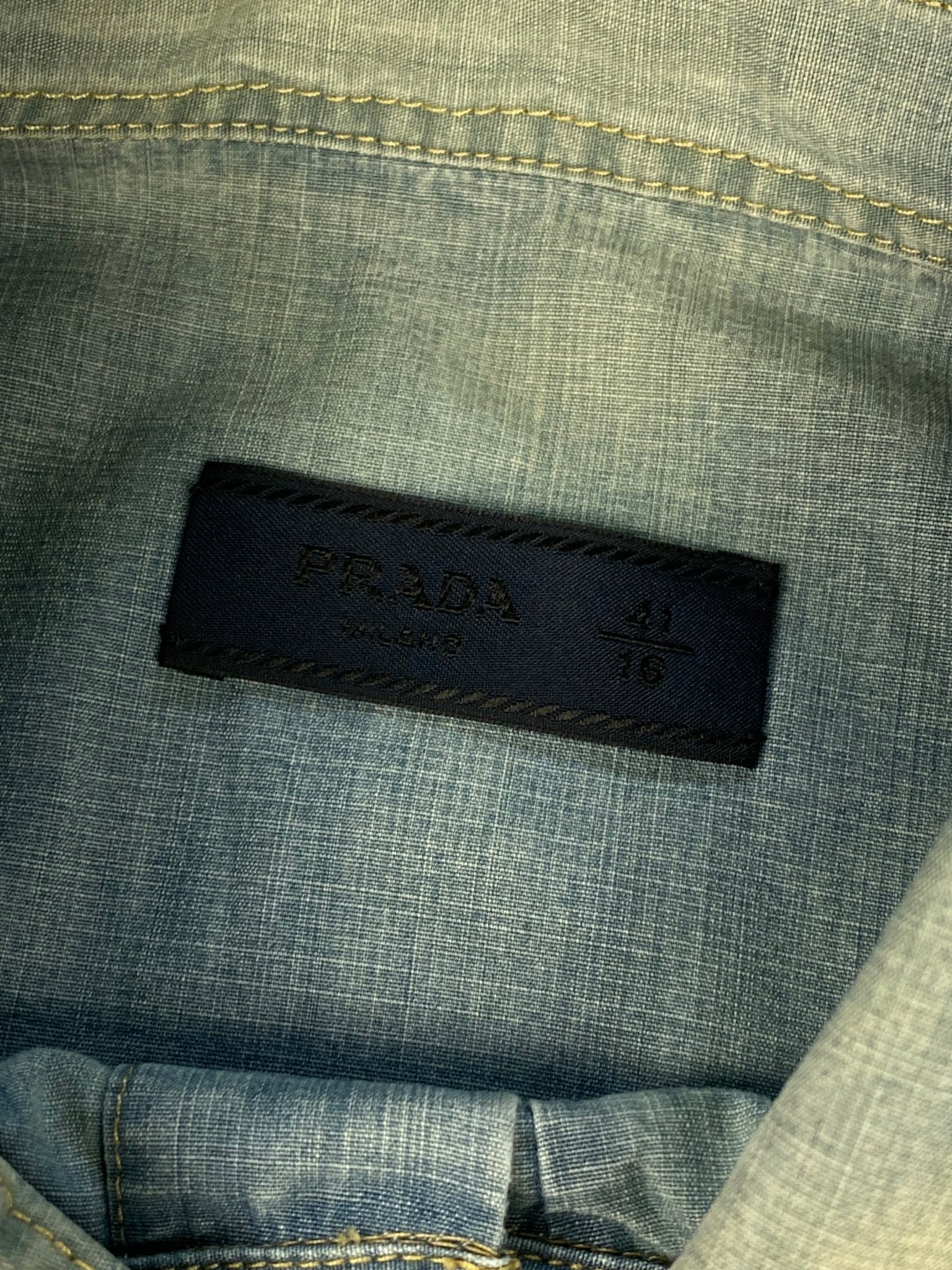 PRADA MILANO S/S 2014 INDIGO BLEACHED DENIM SHIRT. (41 / L) - SEVENUES.