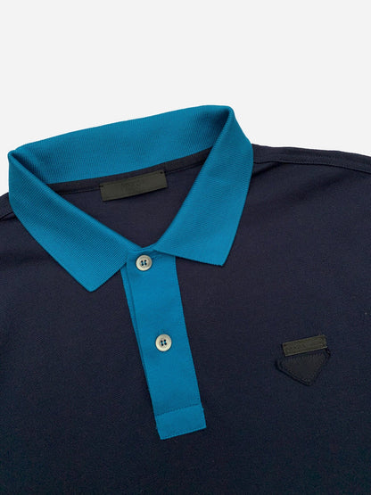 PRADA MILANO TRIANGLE LOGO PIQUÉ POLOSHIRT. (M) - SEVENUES.