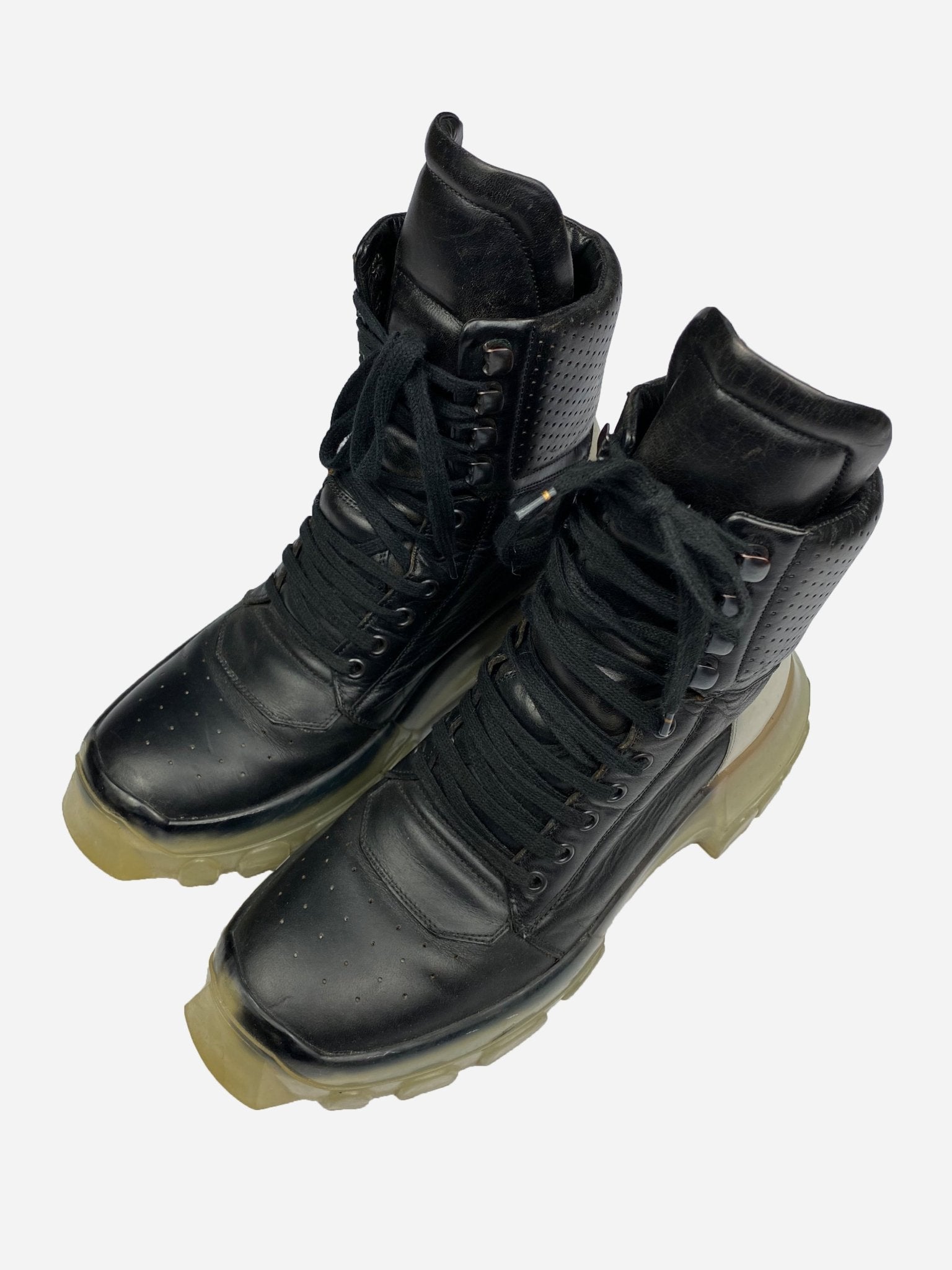 RICK OWENS TRACTOR DUNK LACE - UP ANKLE BOOTS WITH CLEAR SOLE. (40) - SEVENUES.