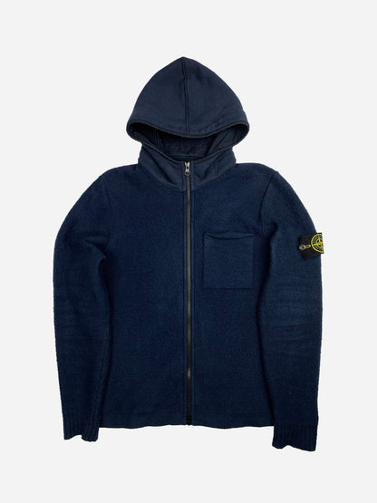 STONE ISLAND HOODED FLEECE ZIP - UP JACKET. (M) - SEVENUES.