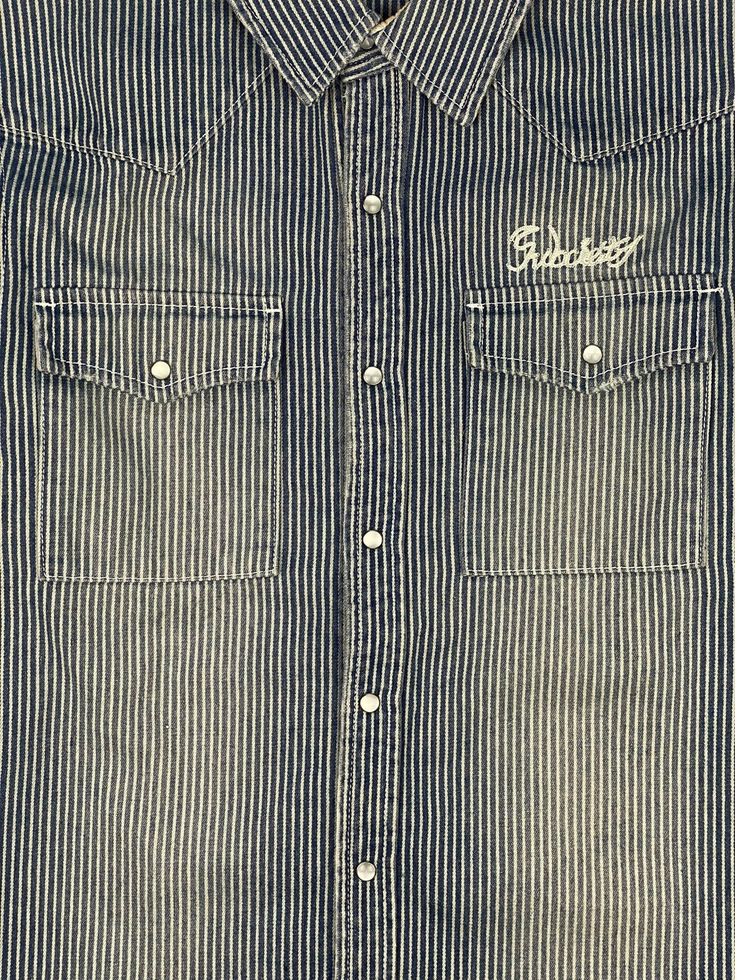 SUBCIETY EMBROIDERED HICKORY SHIRT. (M) - SEVENUES.