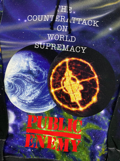 SUPREME X UNDERCOVER / PUBLIC ENEMY S/S '18 'FEAR OF A BLACK PLANET' HOODIE. (L) - SEVENUES.