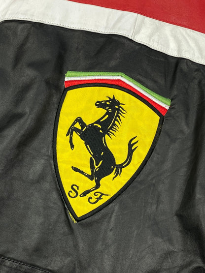 VINTAGE FERRARI RACING FAUX - LEATHER JACKET. (XL) - SEVENUES.