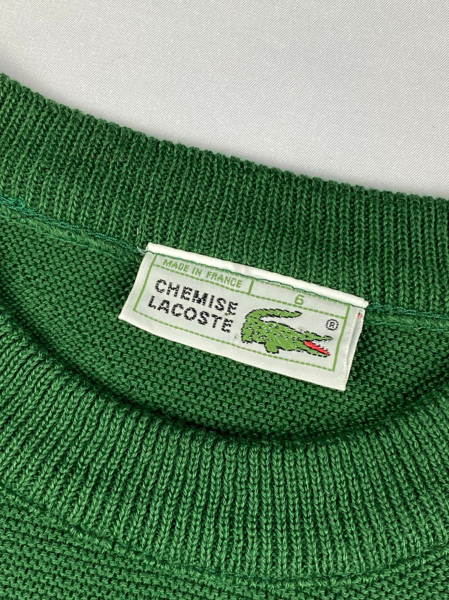 VINTAGE LACOSTE ZIG - ZAG KNITWEAR JUMPER. (6 / XL) - SEVENUES.