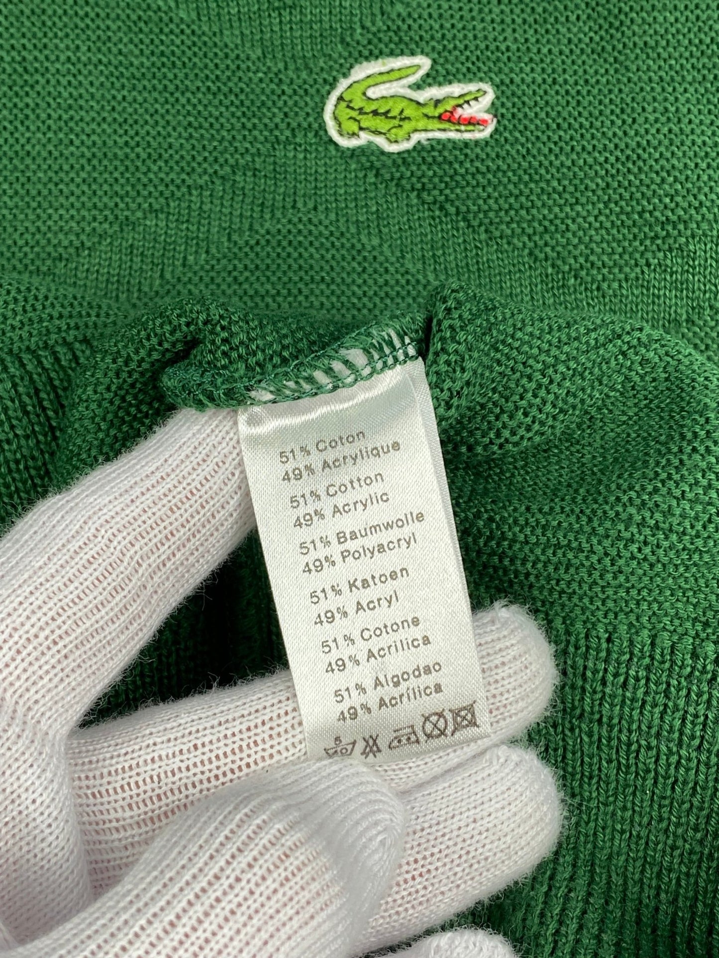 VINTAGE LACOSTE ZIG - ZAG KNITWEAR JUMPER. (6 / XL) - SEVENUES.