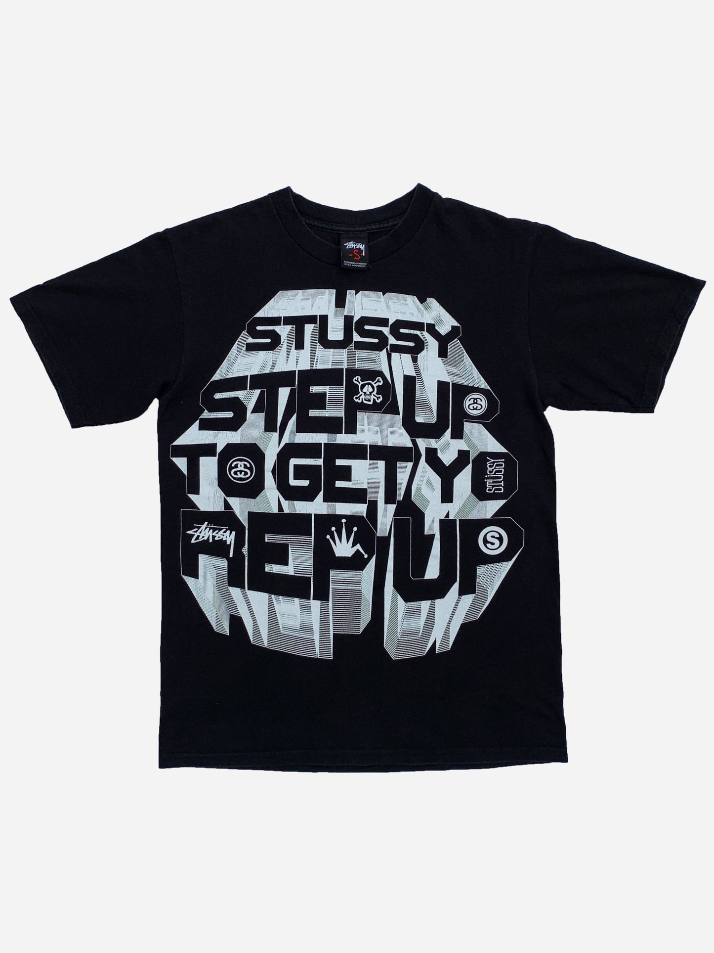 VINTAGE Y2K STUSSY 'STEP UP' T - SHIRT. (S) - SEVENUES.