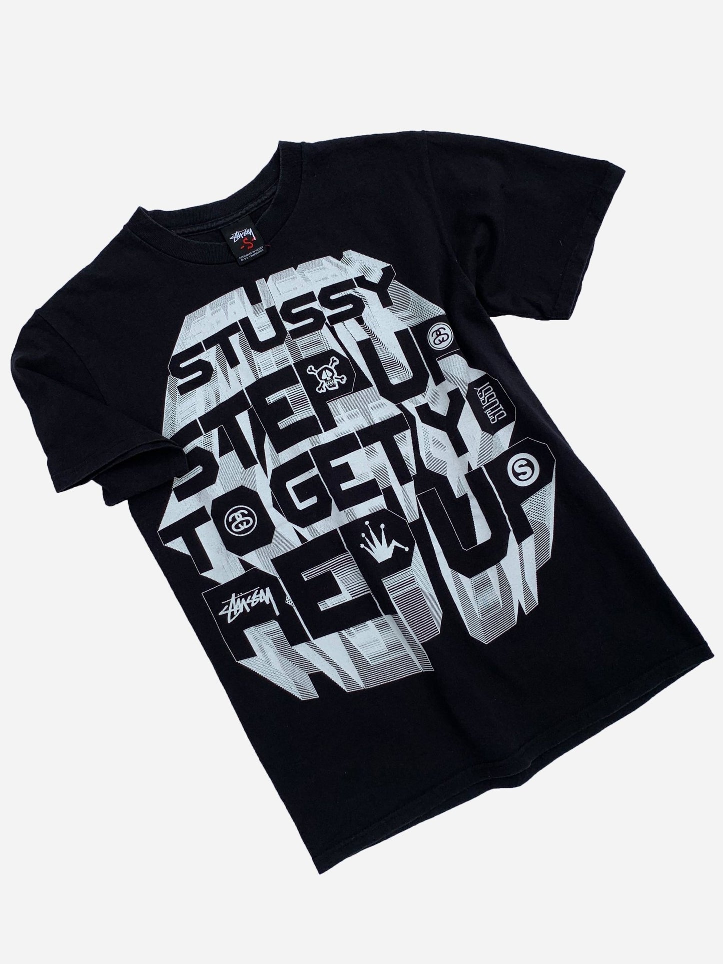 VINTAGE Y2K STUSSY 'STEP UP' T - SHIRT. (S) - SEVENUES.