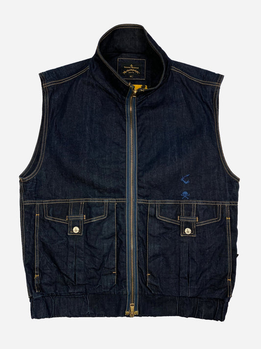 VIVIENNE WESTWOOD 'TOO FAST TO LIVE - TOO YOUNG TO DIE' DENIM ZIP - UP VEST. (M) - SEVENUES.