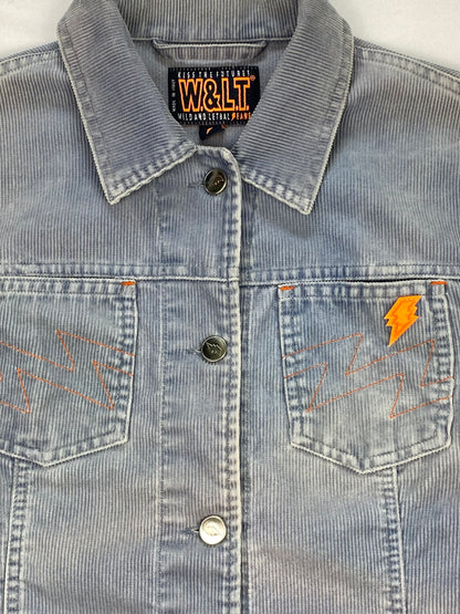 WALTER VAN BEIRENDONCK 'W&LT JEANS' CORDUROY CROPPED DENIM JACKET. (S)