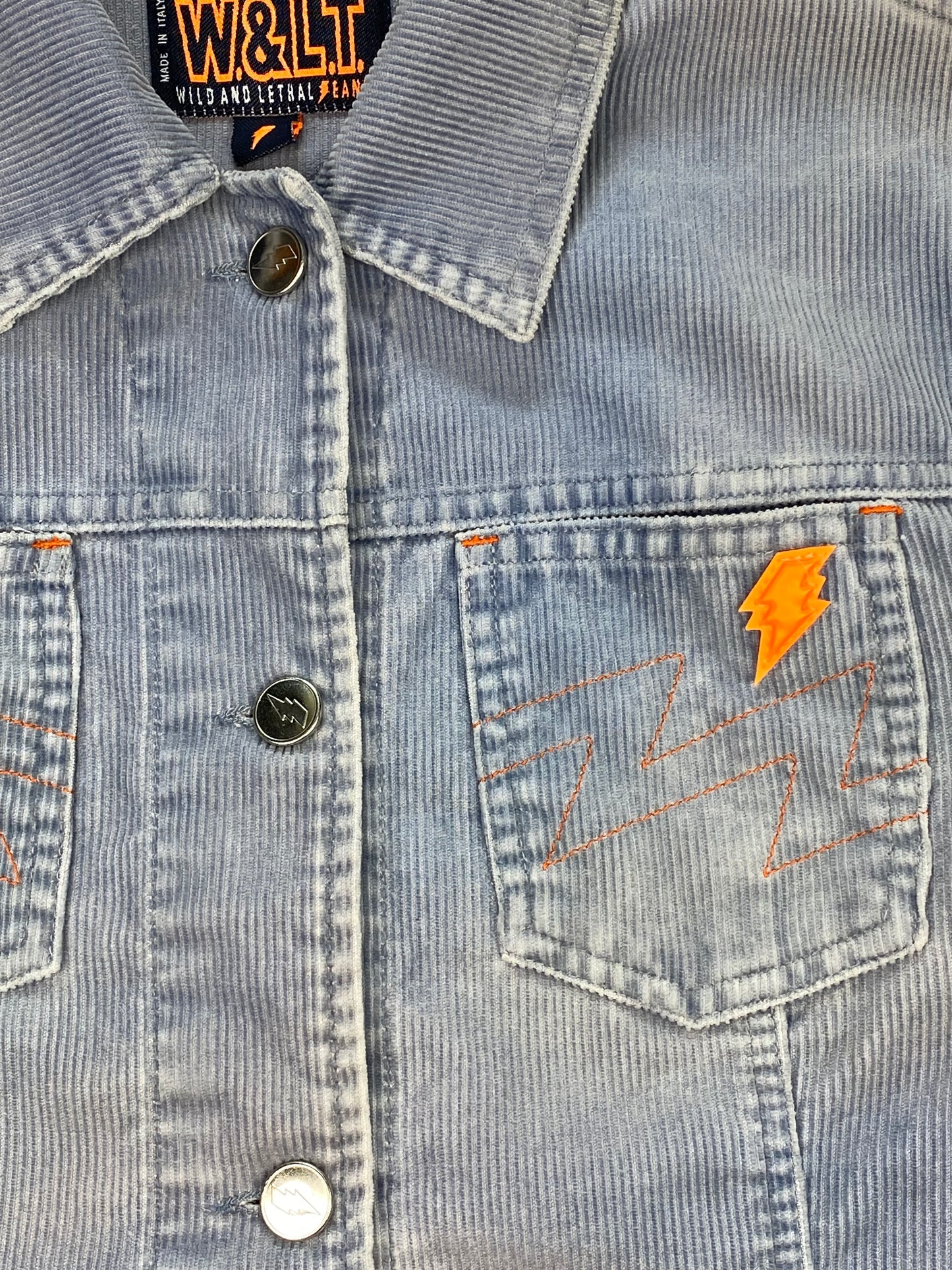 WALTER VAN BEIRENDONCK 'W&LT JEANS' CORDUROY CROPPED DENIM JACKET. (S)