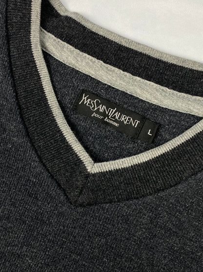 YVES SAINT LAURENT LOGO EMBROIDERY V - NECK SWEATSHIRT. (L) - SEVENUES.