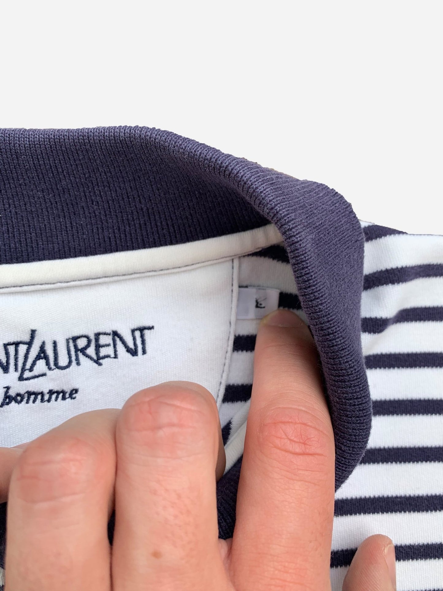 YVES SAINT LAURENT POUR HOMME STRIPED POLOSHIRT. (L) - SEVENUES.