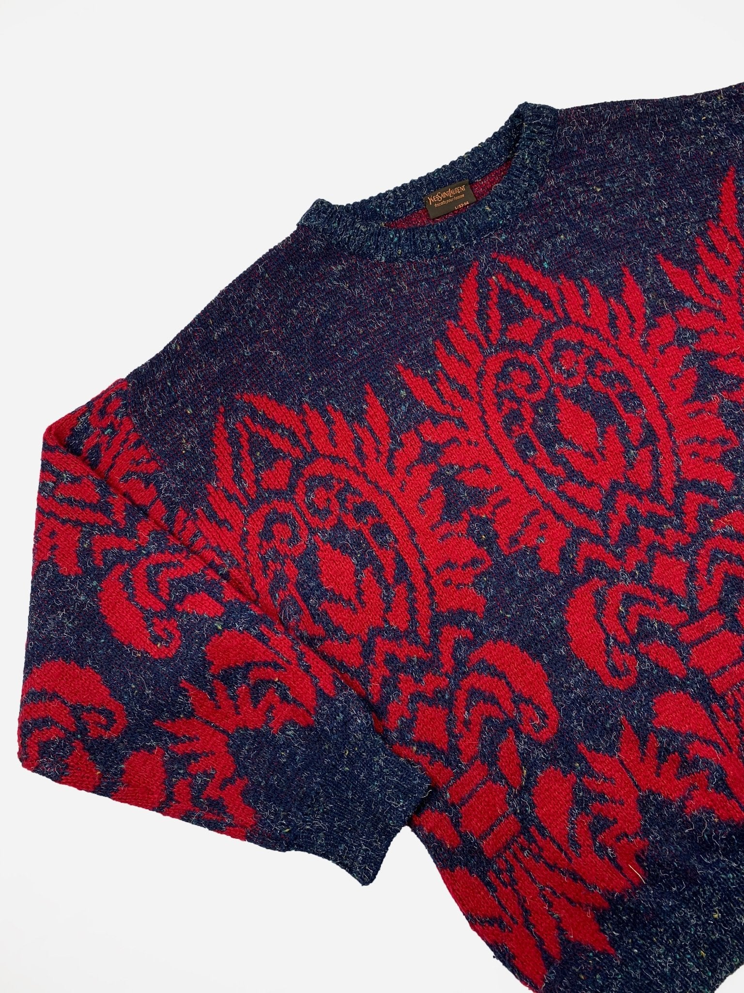 YVES SAINT LAURENT 'TRICOT POUR HOMME' INTARSIA KNIT JUMPER. (52 / L) - SEVENUES.