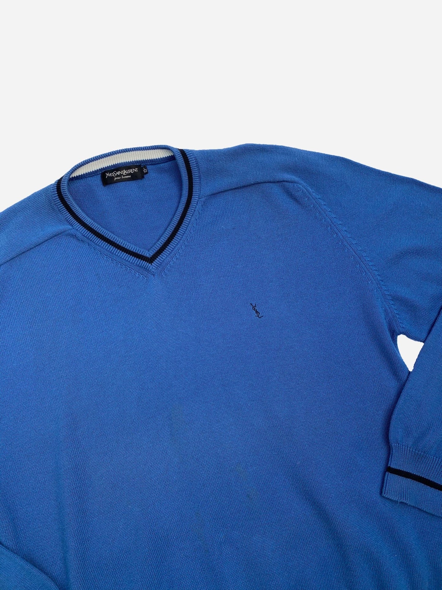 YVES SAINT LAURENT V - NECK LOGO JUMPER BLUE. (L) - SEVENUES.