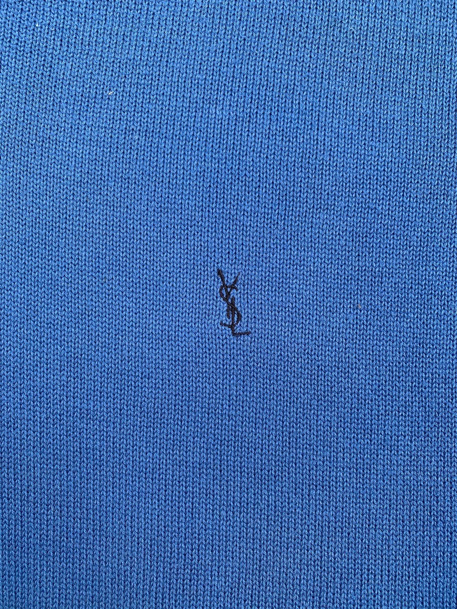 YVES SAINT LAURENT V - NECK LOGO JUMPER BLUE. (L) - SEVENUES.