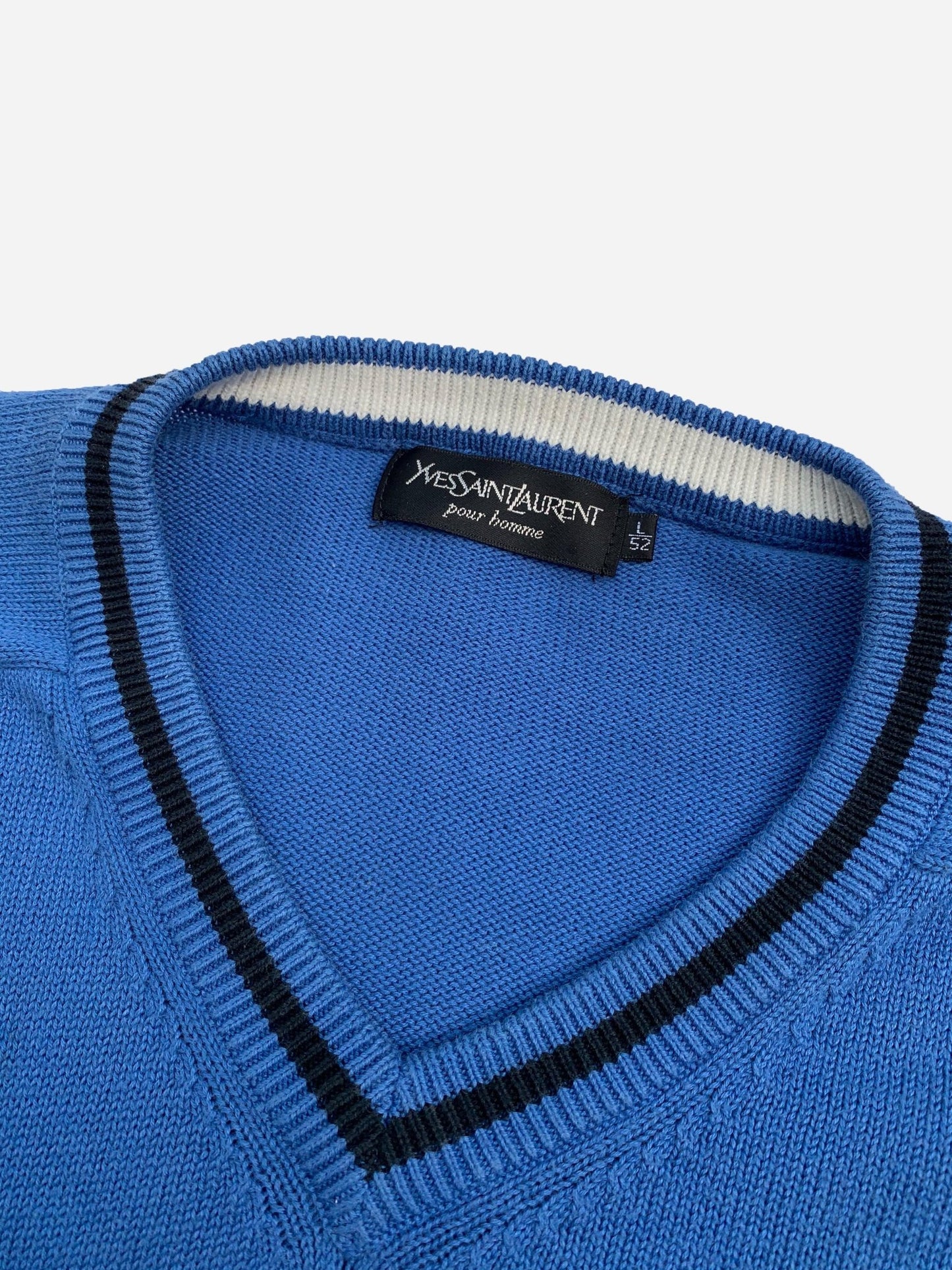 YVES SAINT LAURENT V - NECK LOGO JUMPER BLUE. (L) - SEVENUES.