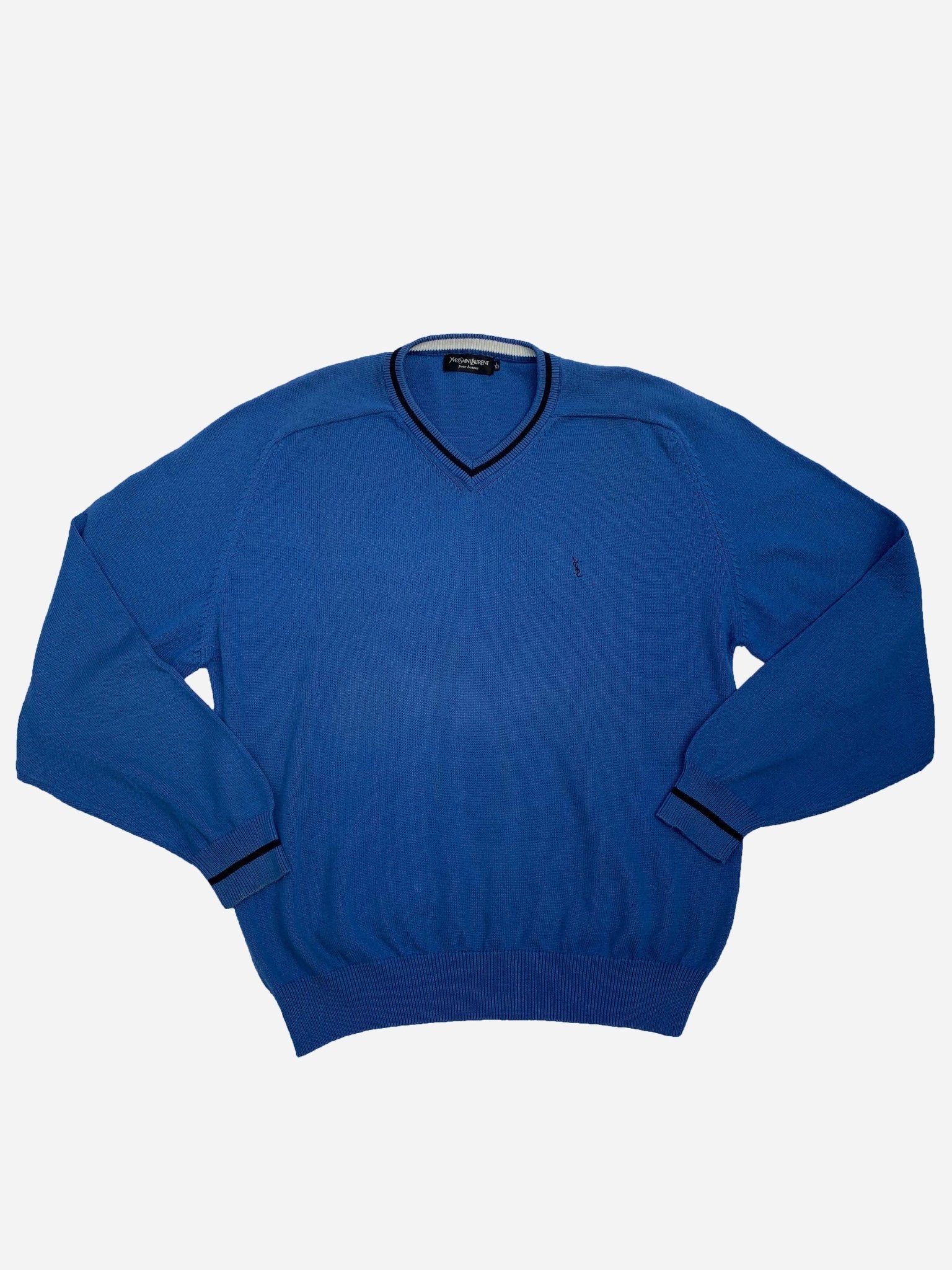 YVES SAINT LAURENT V - NECK LOGO JUMPER BLUE. (L) - SEVENUES.