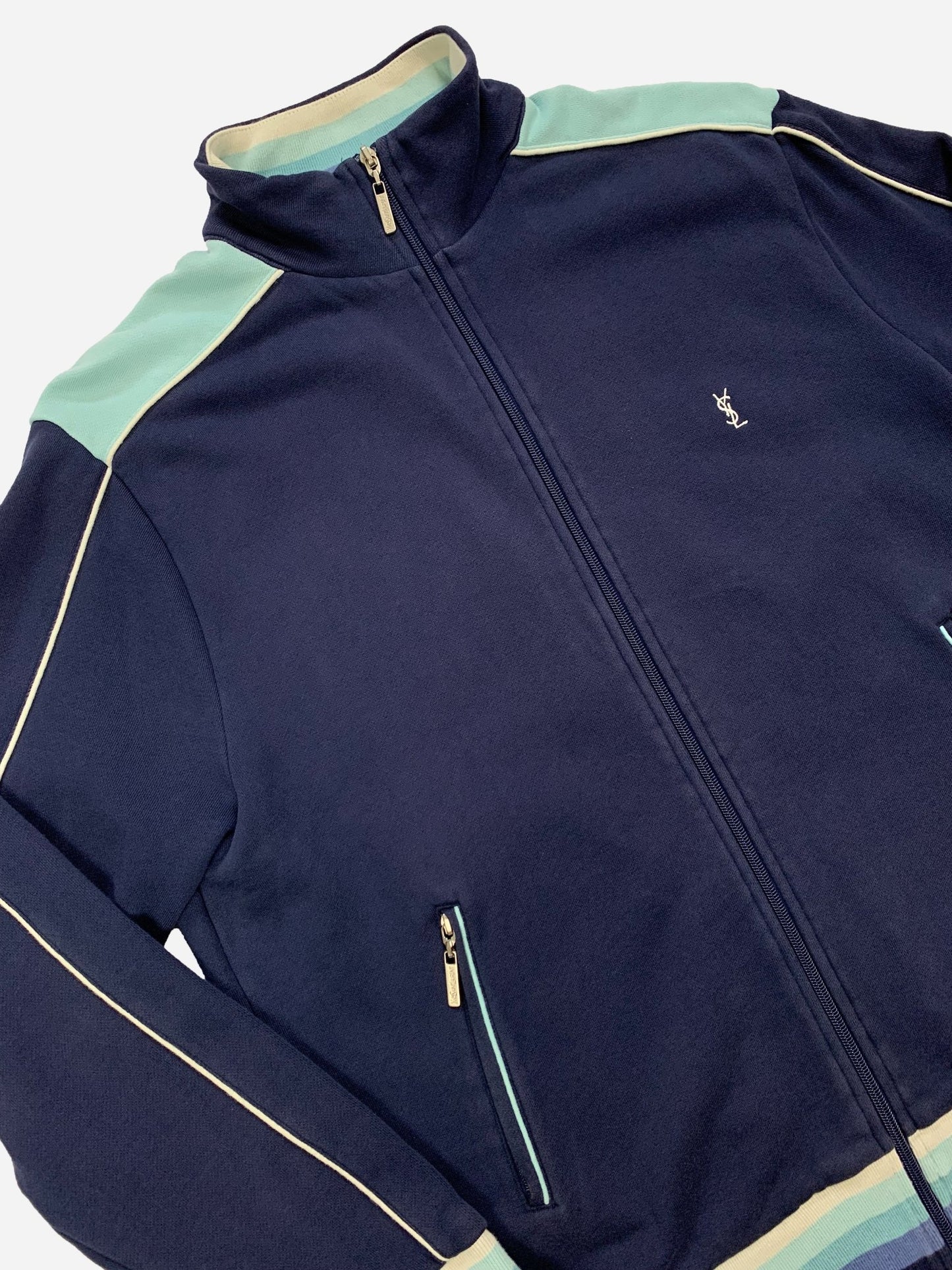 YVES SAINT LAURENT 'YSL' LOGO ZIP - UP JACKET. (L) - SEVENUES.