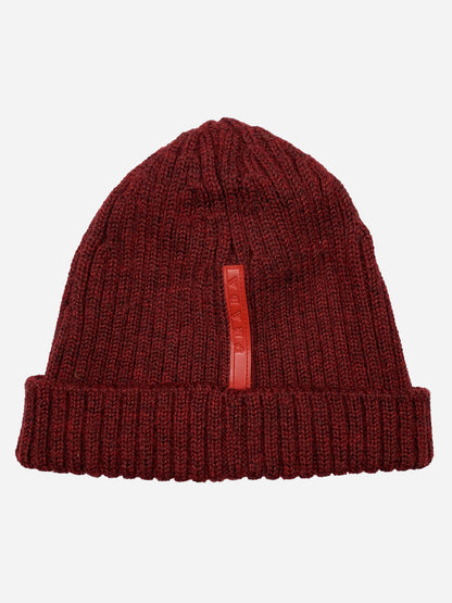 PRADA MILANO LINEA ROSSA RUBBER PATCH WOOL BEANIE.