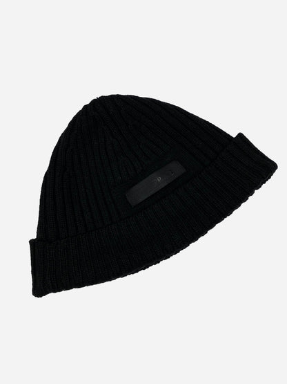 PRADA MILANO KNITTED LOGO PATCH BEANIE.