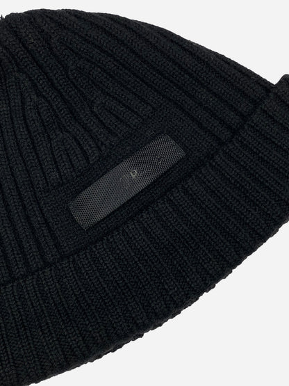 PRADA MILANO KNITTED LOGO PATCH BEANIE.