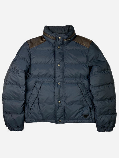 PRADA MILANO PIUMINO DOWN JACKET WITH LEATHER DETAILING. (50 / M)