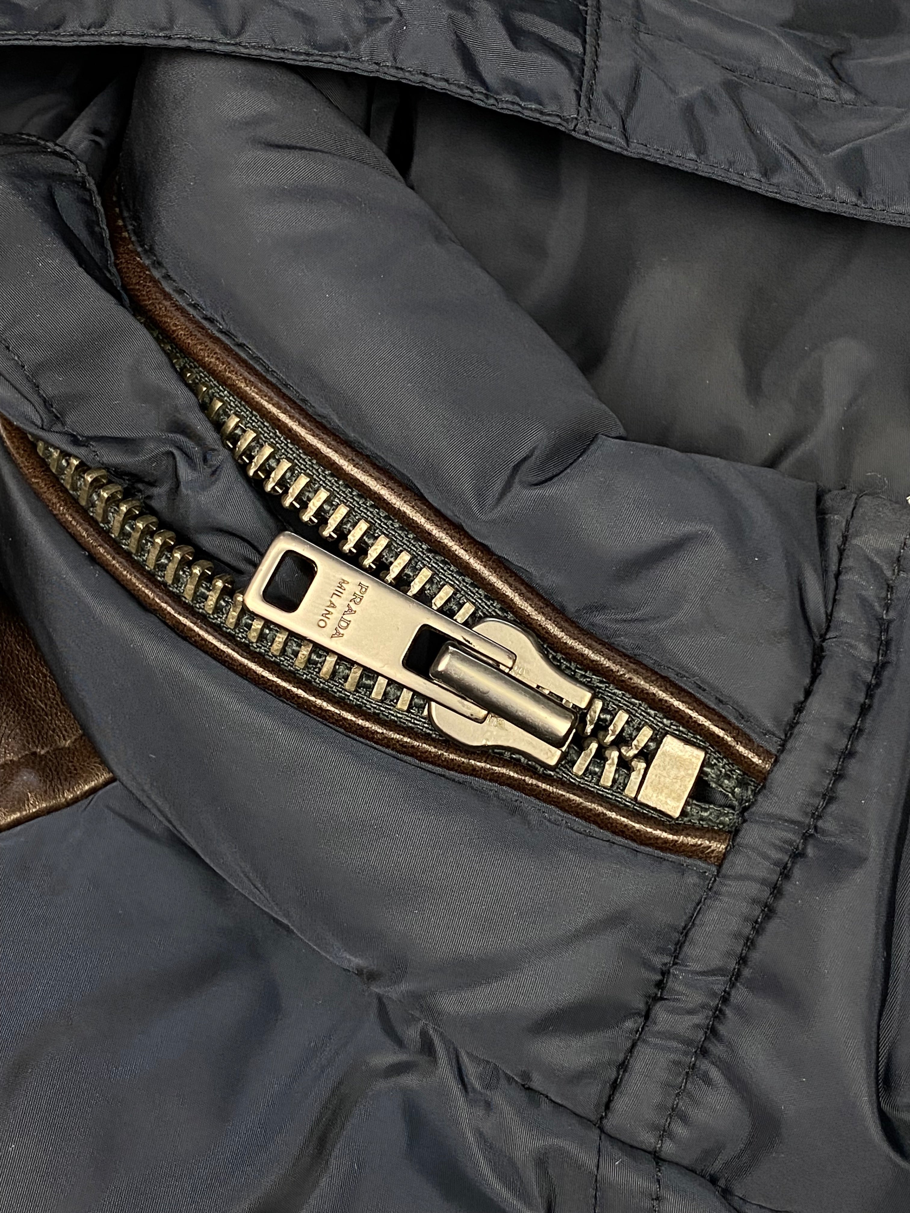 PRADA MILANO PIUMINO DOWN JACKET WITH LEATHER DETAILING. (50 / M