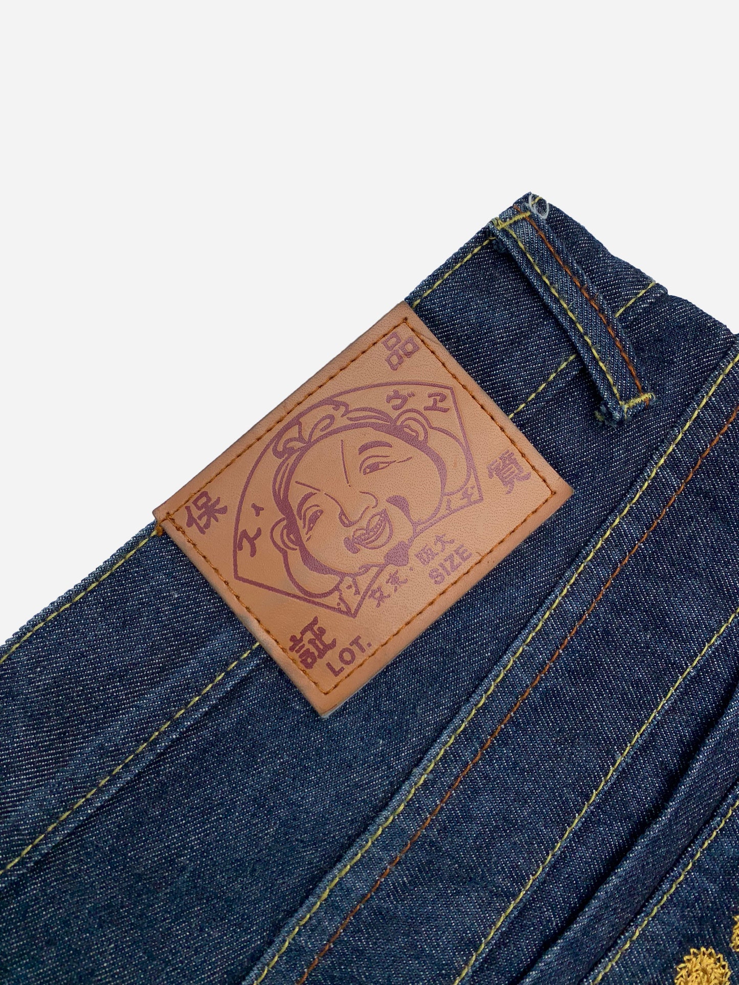 EVISU GENES JAPAN LARGE EMBROIDERED SEAUGULL INDIGO DENIM. (36)