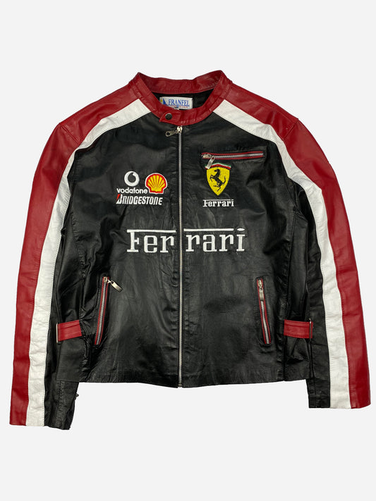 VINTAGE FERRARI RACING FAUX-LEATHER JACKET. (XL)