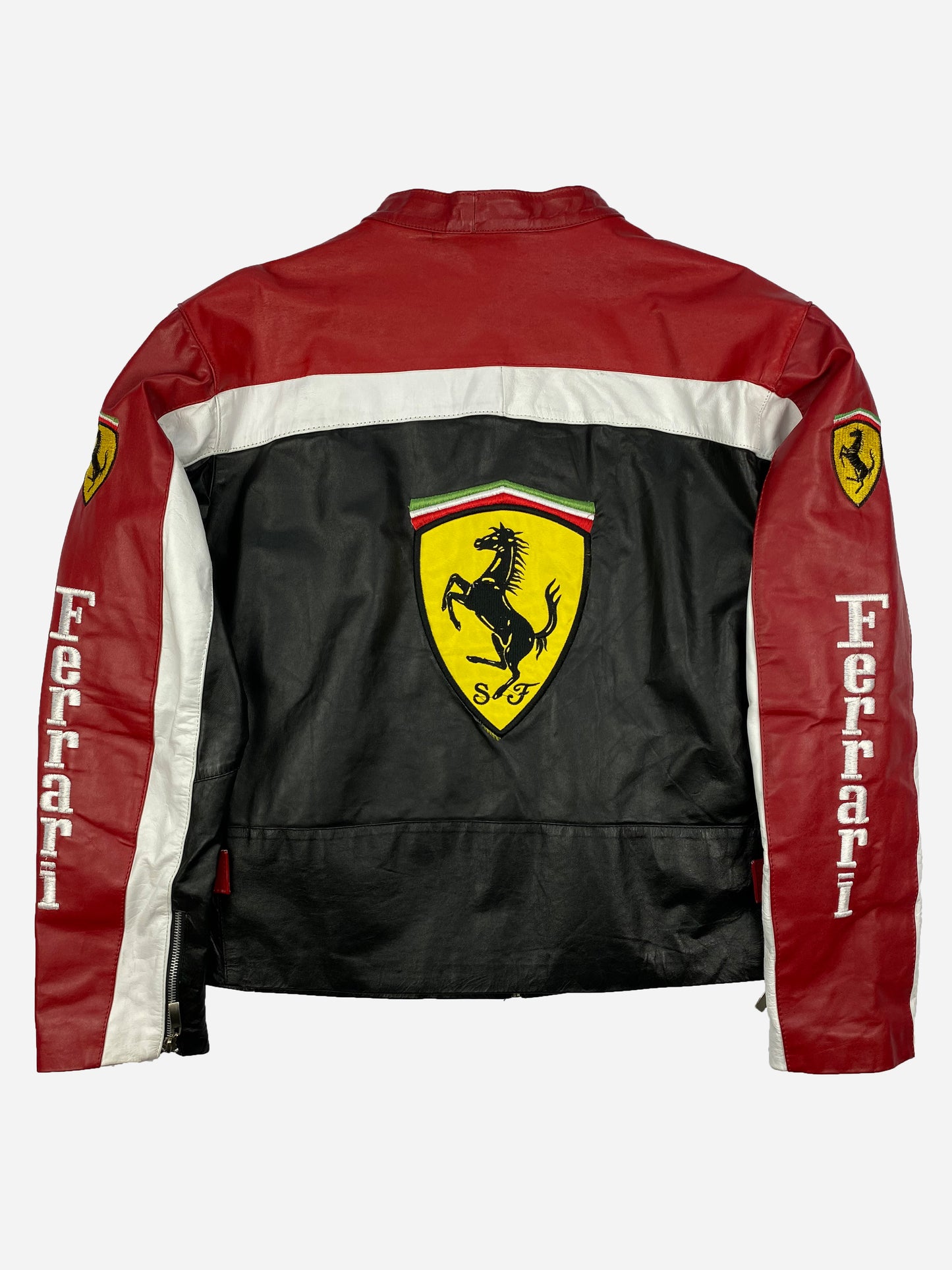 VINTAGE FERRARI RACING FAUX-LEATHER JACKET. (XL)