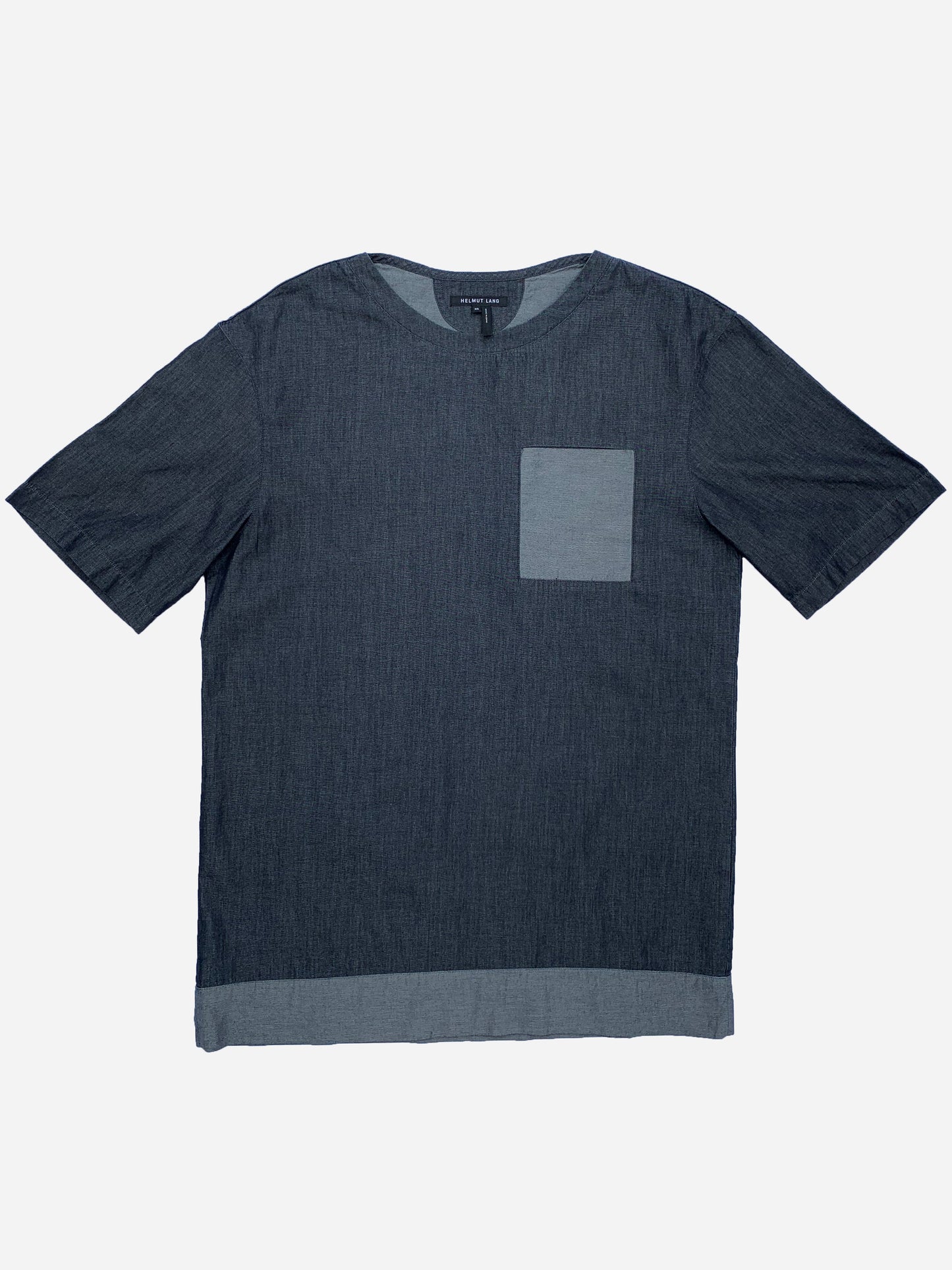 HELMUT LANG TWO TONE DENIM T-SHIRT. (XS)