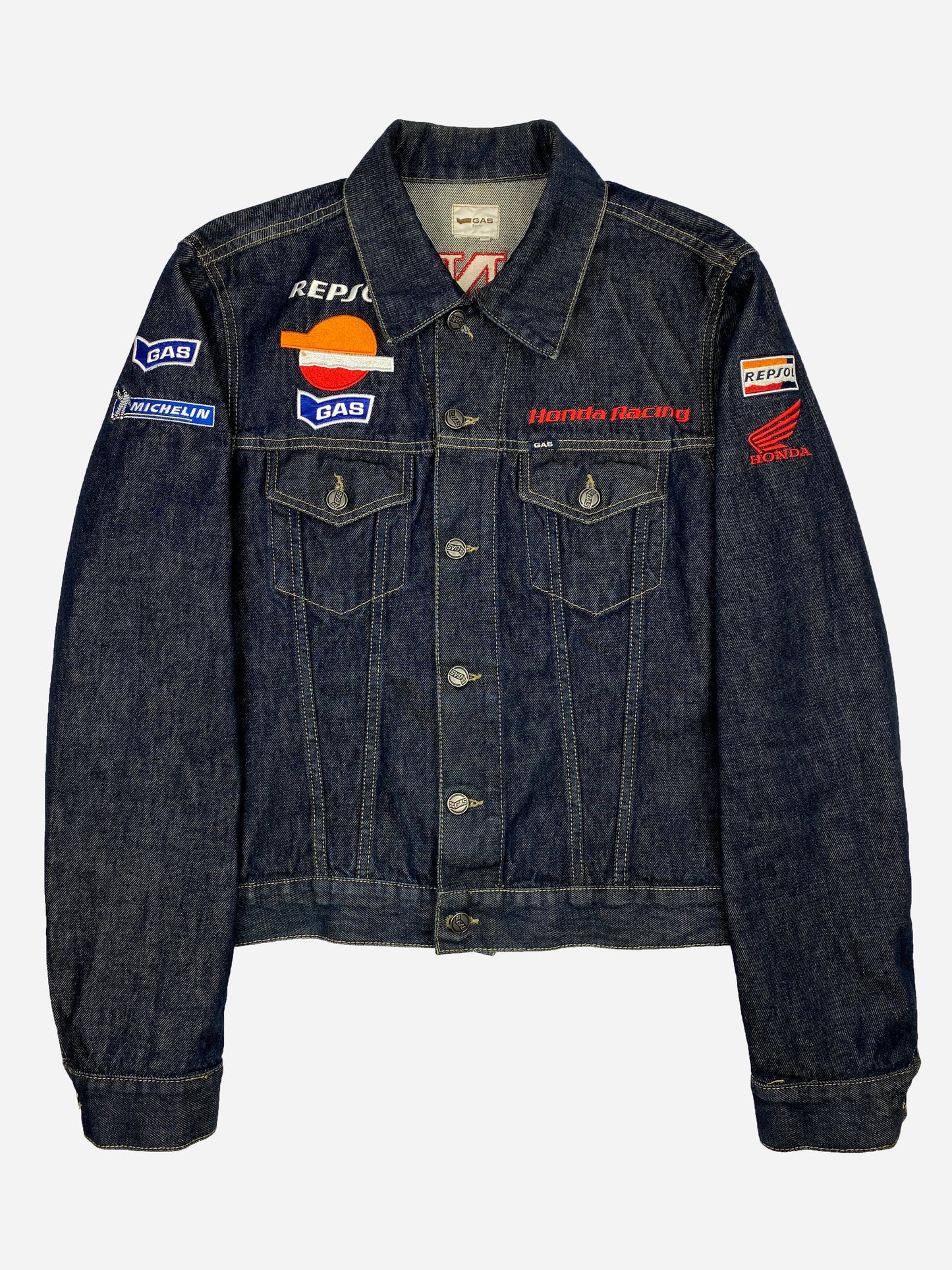 VINTAGE HONDA RACING PATCHWORK DENIM JACKET. (M)