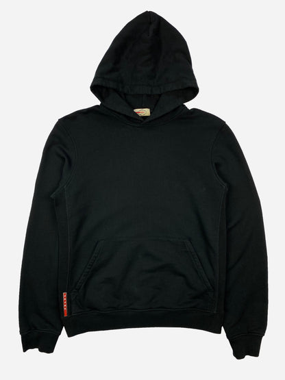 PRADA MILANO RUBBER PATCH HOODED SWEATSHIRT. (L)