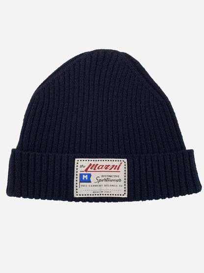 MARNI A/W 2020 "DISCTINCTIVE SPORTSWEAR" 100% WOOL BEANIE NAVY. - SEVENUES CLO.