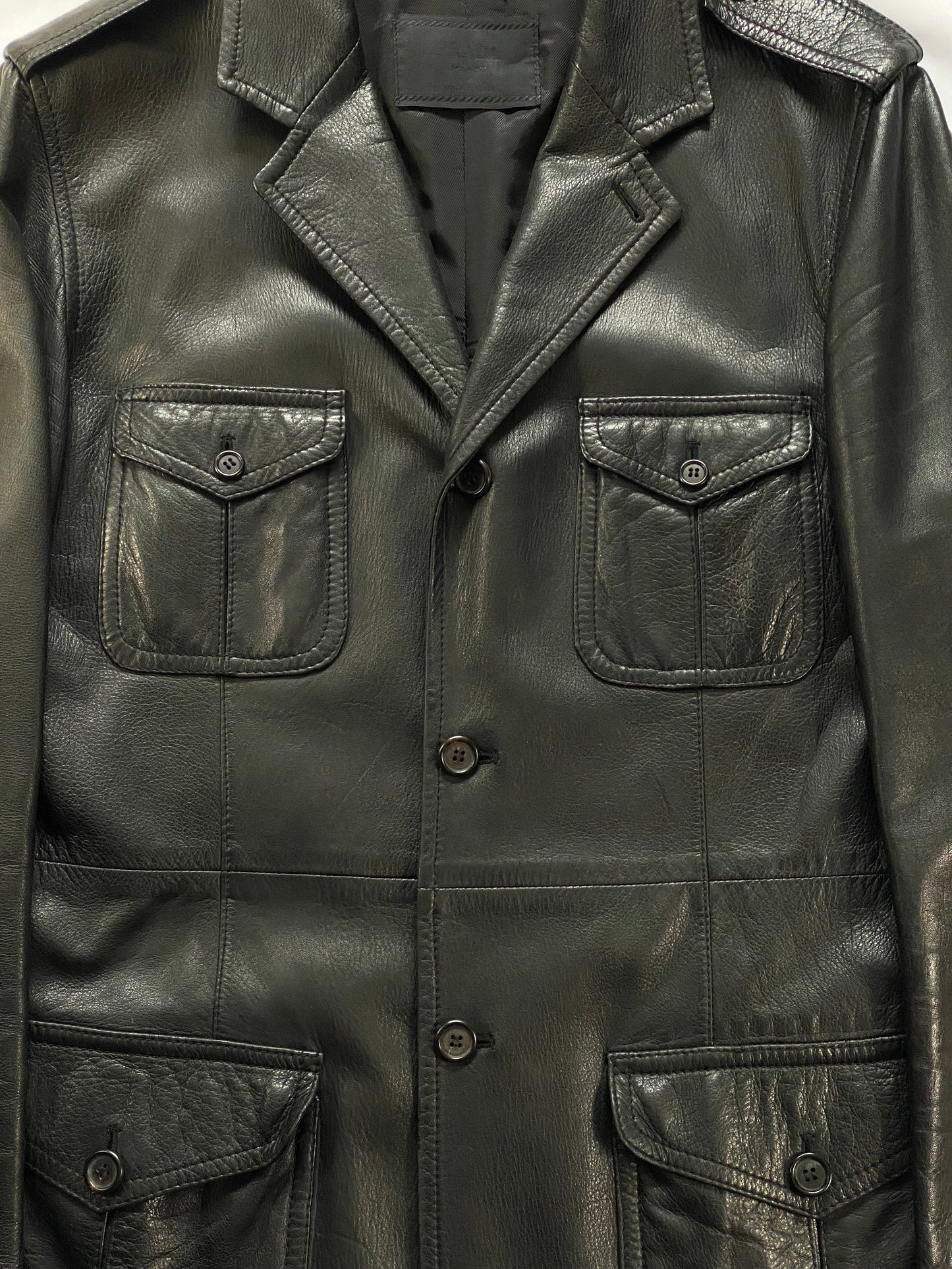 PRADA MILANO F/W 1998 MULTIPOCKET LEATHER COAT. (50 / M)