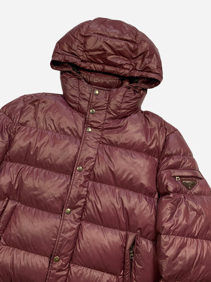 PRADA MILANO EMAILLE PIUMINO HOODED DOWN JACKET. (56 / XL)