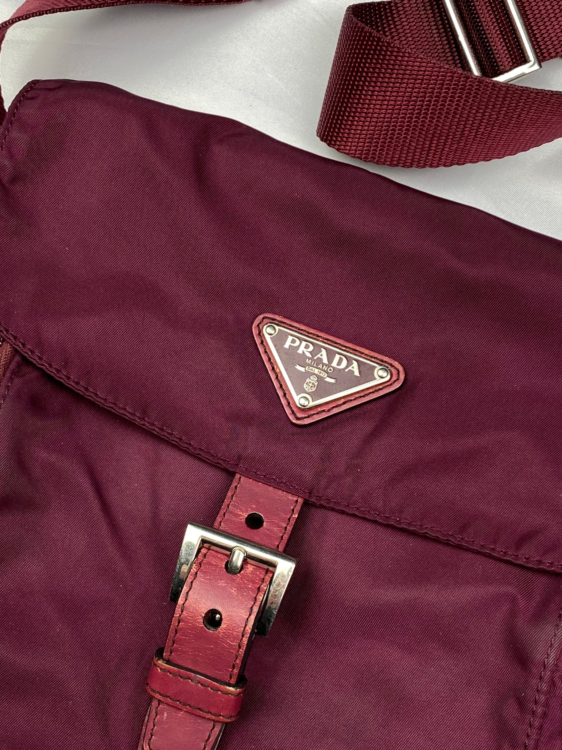 Prada Rosso Red Tessuto Nylon Front Pocket Crossbody Messenger Bag