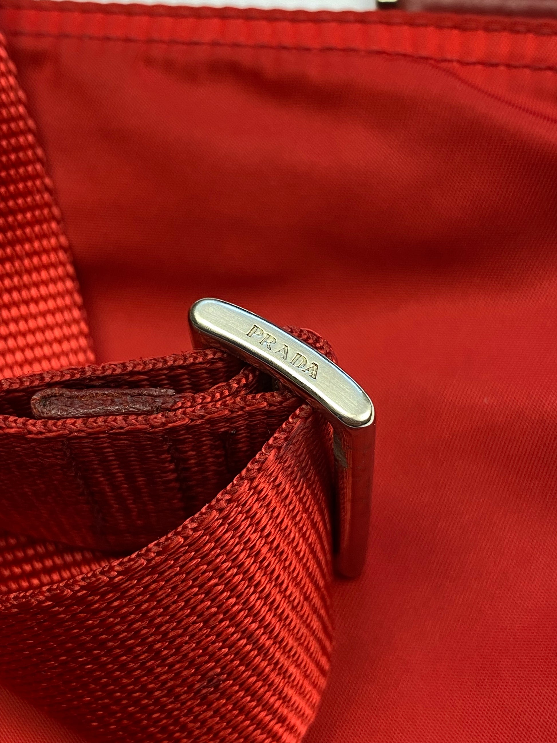 prada Linea Rossa Red Tab Nylon Crossbody Messenger Bag / Shoulder