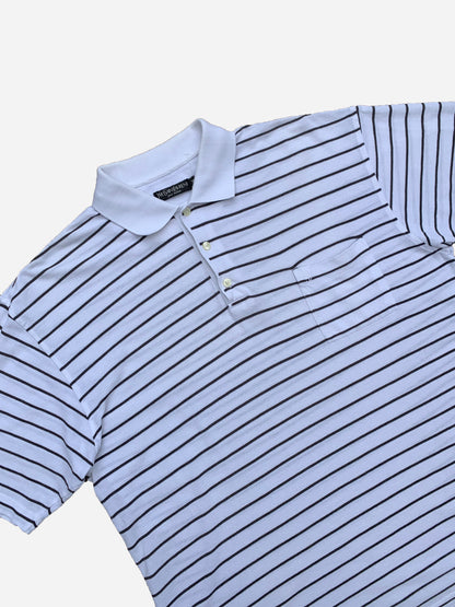 YVES SAINT LAURENT STRIPED PIQUÉ POLOSHIRT. (XL)