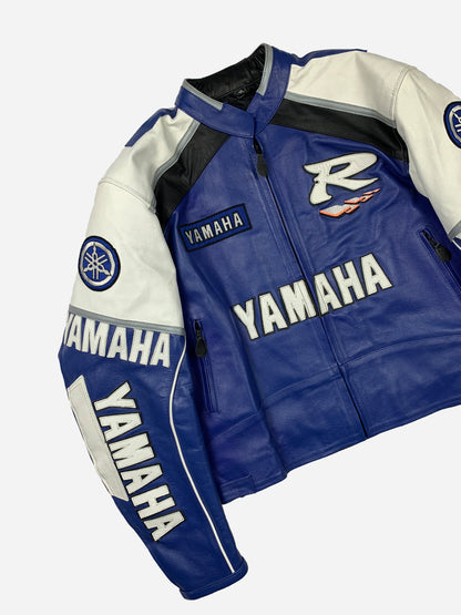 VINTAGE YAMAHA RACING MOTORCYCLE LEATHER JACKET. (XXL)